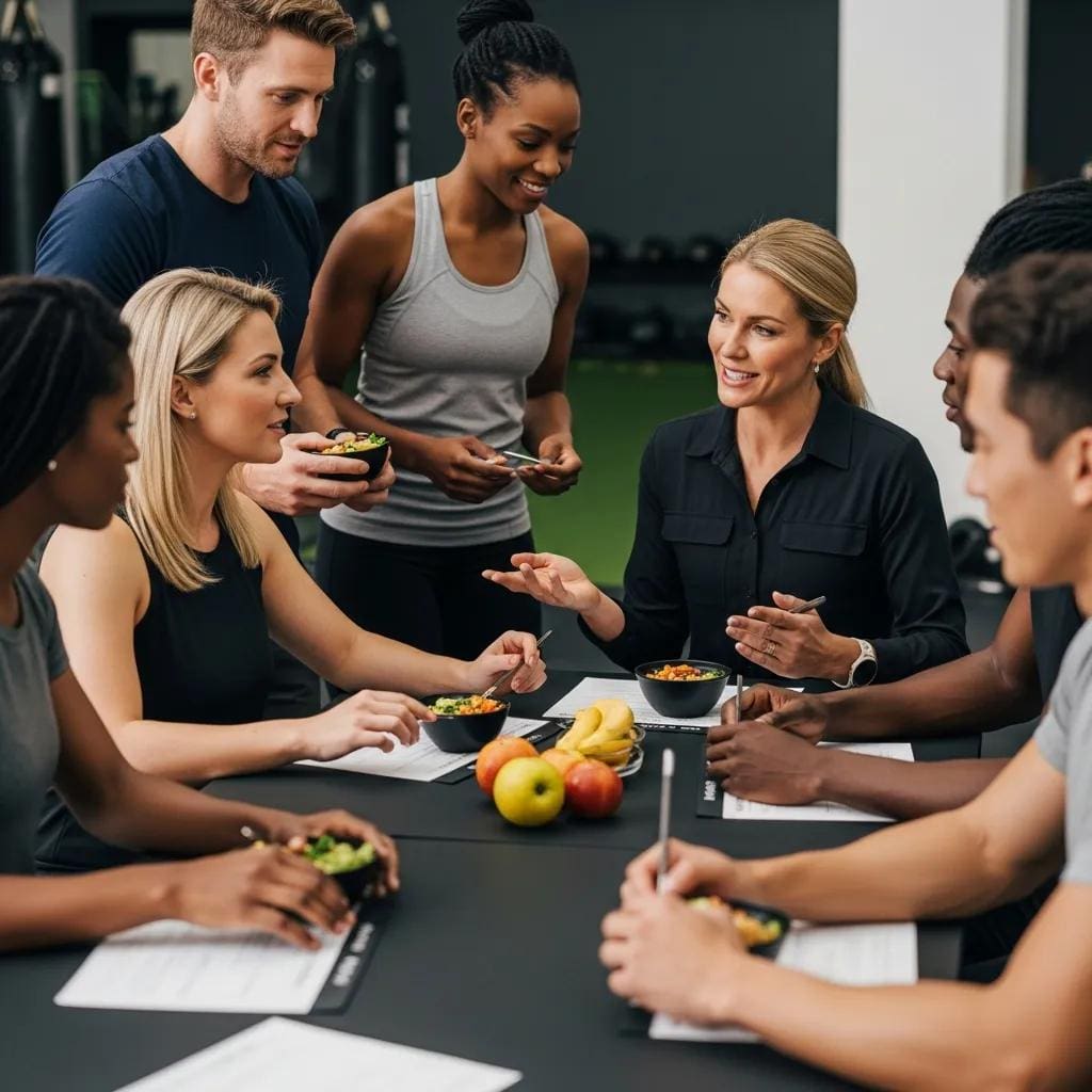 WhatsApp Image 2024-10-03 at 8.57.09 AM Diverse group in a boutique gym engaging in personalized nutrition coaching