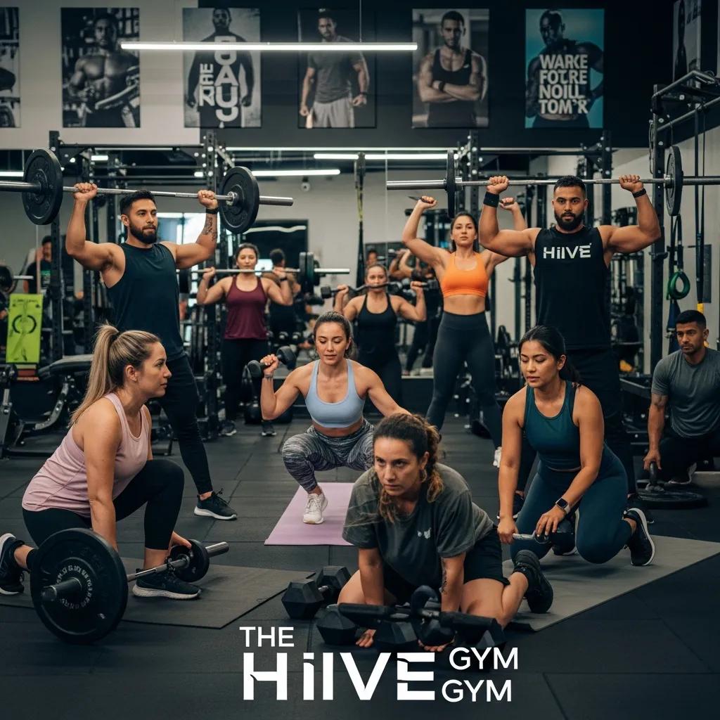 Diverse group of individuals exercising together in a modern gym, highlighting community and fitness