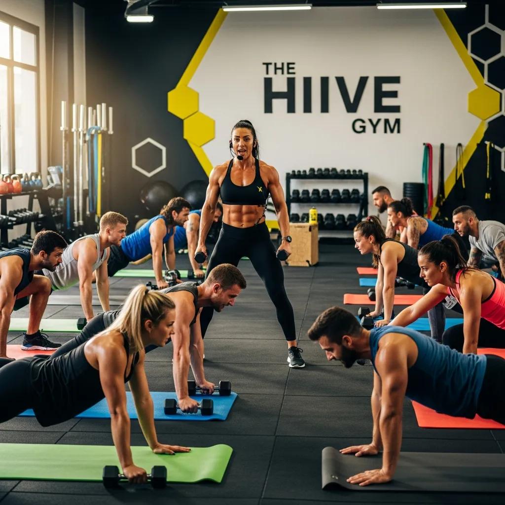 Group fitness class in action at The HIIVE Gym, illustrating community engagement and motivation